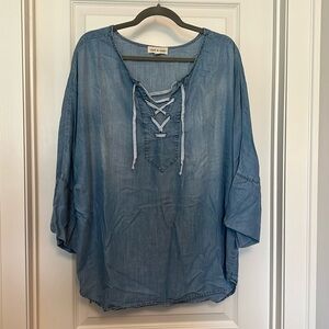 Cloth & Stone Chambray Criss Cross Tie 3/4 Sleeve Top Size Large